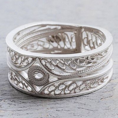 Alternate image for 950 Silver Ornate Filigree Band Ring from Peru Heart of the Star