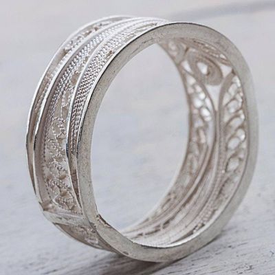 Alternate image for 950 Silver Ornate Filigree Band Ring from Peru Heart of the Star