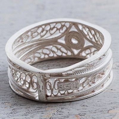 Alternate image for 950 Silver Ornate Filigree Band Ring from Peru Heart of the Star