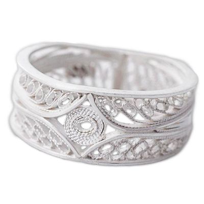 Alternate image for 950 Silver Ornate Filigree Band Ring from Peru Heart of the Star