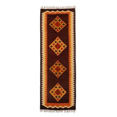 Alternate image for Hand-Woven Wool Runner Rug with Andean Motifs 1.5x5 Festival of the Crosses