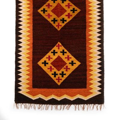 Alternate image for Hand-Woven Wool Runner Rug with Andean Motifs 1.5x5 Festival of the Crosses
