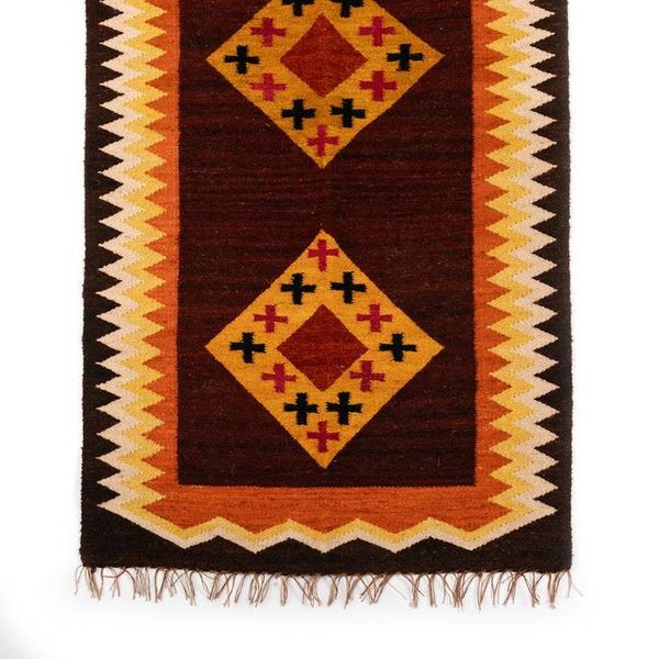 Alternate image for Hand-Woven Wool Runner Rug with Andean Motifs 1.5x5 Festival of the Crosses