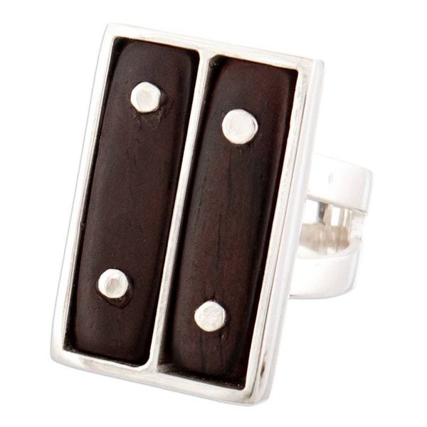 Alternate image for SIlver Ring with Cedar Wood Accents Handcrafted in Peru Safari