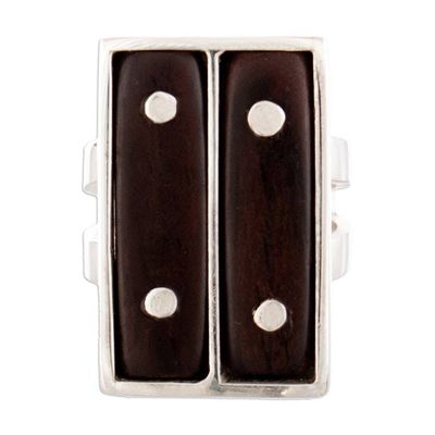 Alternate image for SIlver Ring with Cedar Wood Accents Handcrafted in Peru Safari