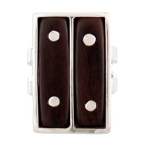 Alternate image for SIlver Ring with Cedar Wood Accents Handcrafted in Peru Safari