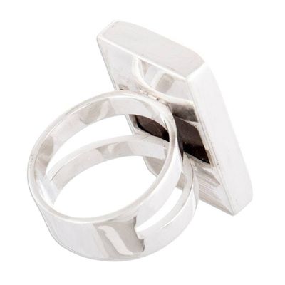 Alternate image for SIlver Ring with Cedar Wood Accents Handcrafted in Peru Safari