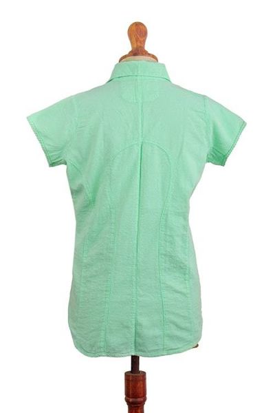 Alternate image for Soutache-Embroidered Floral 100 Cotton Blouse in Jade Green Spring Renewal