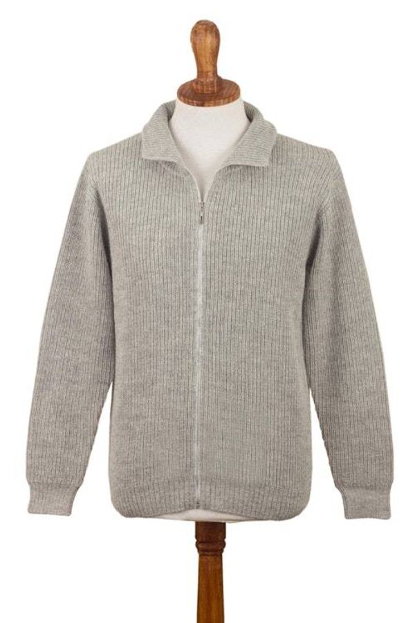 Alternate image for Light Grey 100 Alpaca Mens Cardigan Casual Grey