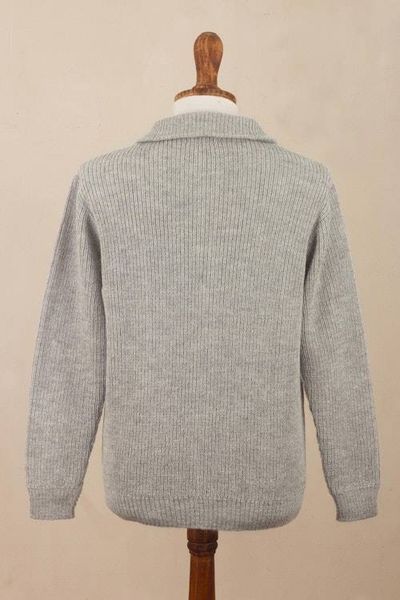 Alternate image for Light Grey 100 Alpaca Mens Cardigan Casual Grey