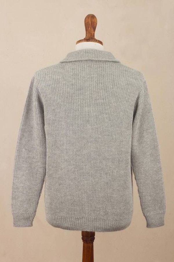 Alternate image for Light Grey 100 Alpaca Mens Cardigan Casual Grey