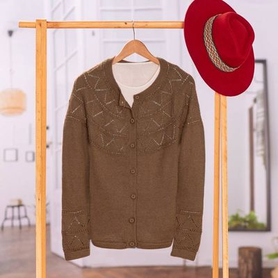 Alternate image for Tan Baby Alpaca Cardigan Sweater with Pointelle Knit Designs Sweet Mystique in Tan
