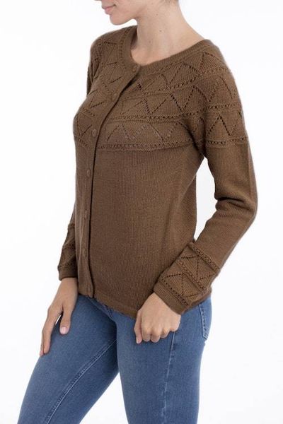 Alternate image for Tan Baby Alpaca Cardigan Sweater with Pointelle Knit Designs Sweet Mystique in Tan