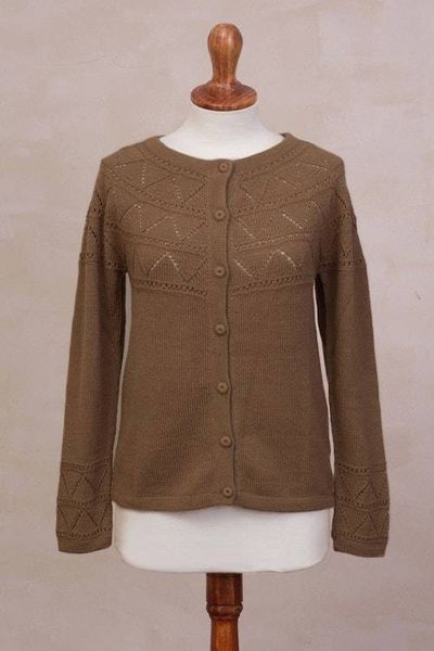 Alternate image for Tan Baby Alpaca Cardigan Sweater with Pointelle Knit Designs Sweet Mystique in Tan