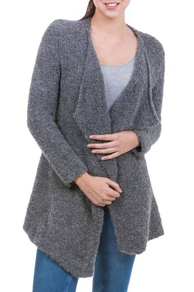Alternate image for Andean Dark Grey Alpaca Blend Open Front Cardigan Charcoal Boucle