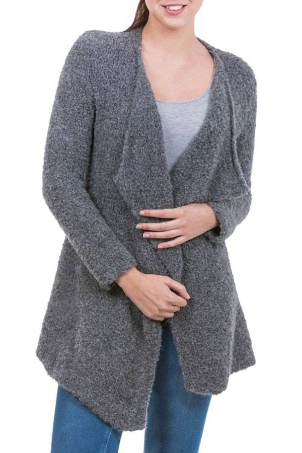 Alternate image for Andean Dark Grey Alpaca Blend Open Front Cardigan Charcoal Boucle