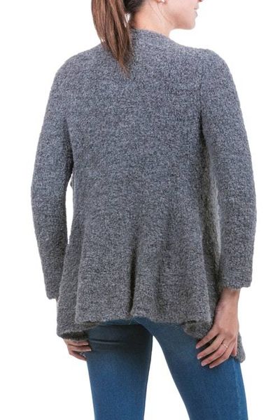 Alternate image for Andean Dark Grey Alpaca Blend Open Front Cardigan Charcoal Boucle