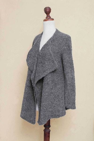 Alternate image for Andean Dark Grey Alpaca Blend Open Front Cardigan Charcoal Boucle