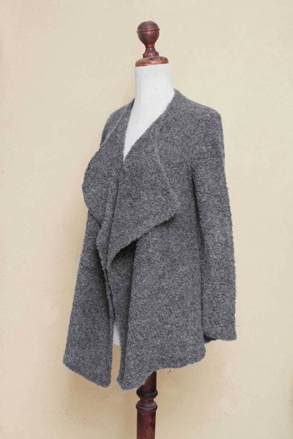 Alternate image for Andean Dark Grey Alpaca Blend Open Front Cardigan Charcoal Boucle