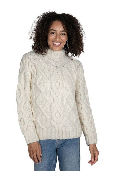 Alternate image for Knit Ivory Baby Alpaca and Wool Blend Pullover Sweater Heirloom