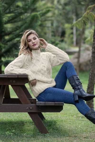 Alternate image for Knit Ivory Baby Alpaca and Wool Blend Pullover Sweater Heirloom