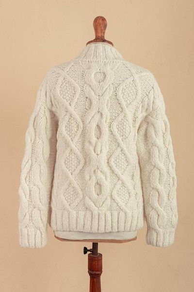 Alternate image for Knit Ivory Baby Alpaca and Wool Blend Pullover Sweater Heirloom