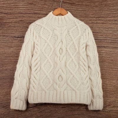 Alternate image for Knit Ivory Baby Alpaca and Wool Blend Pullover Sweater Heirloom