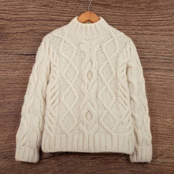 Alternate image for Knit Ivory Baby Alpaca and Wool Blend Pullover Sweater Heirloom