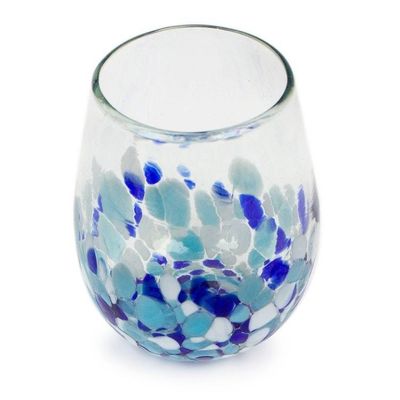 Alternate image for 6 Blue and White Spotted Handblown Stemless Wine Glasses Blue Confetti