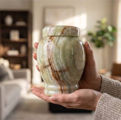 Alternate image for Natural Light-green Onyx Urns for Child or Pets Ashes | Memorial Urn for Display or Burial Purposes, Medium Sizes