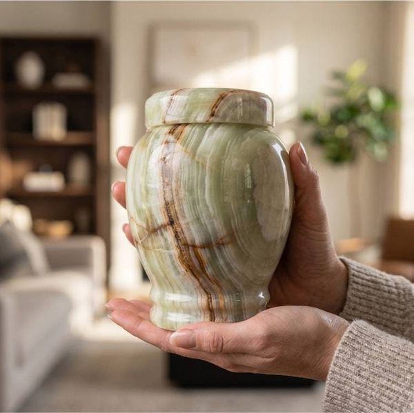 Alternate image for Natural Light-green Onyx Urns for Child or Pets Ashes | Memorial Urn for Display or Burial Purposes, Medium Sizes