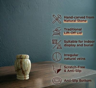 Alternate image for Natural Onyx Keepsake Urns for Human Ashes | Memorial Cremation Urn for Remembrance, Extra-small & Small Sizes