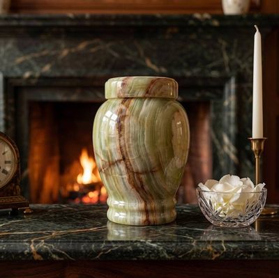 Alternate image for Large Onyx Memorial Urn for Ashes | Handcrafted Natural Stone Cremation Urn for Adults | Decorative Funeral Urn with Polished Finish