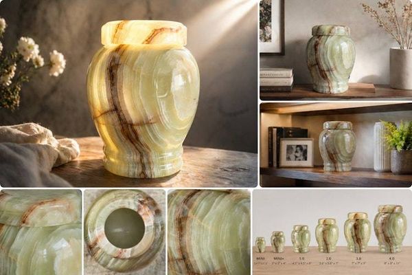 Alternate image for Large Onyx Memorial Urn for Ashes | Handcrafted Natural Stone Cremation Urn for Adults | Decorative Funeral Urn with Polished Finish