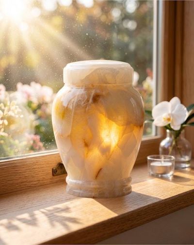 Alternate image for Suki White Onyx Cremation Urn for Ashes – Handcrafted Natural Stone Memorial Urn for Child & Pet Ashes, Polished Funeral Urn, Medium Sizes