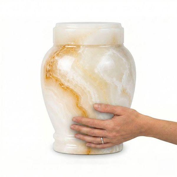 Alternate image for Suki White Onyx Cremation Urn for Human Ashes – Handcrafted Natural Stone Funeral Urn for Adult, Elegant Polished Memorial Urn with Secure Lid, Large & Extra-large
