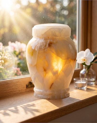 Alternate image for Suki White Onyx Cremation Urn for Human Ashes – Handcrafted Natural Stone Funeral Urn for Adult, Elegant Polished Memorial Urn with Secure Lid, Large & Extra-large