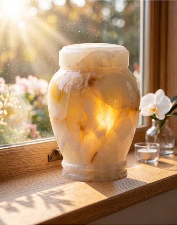 Alternate image for Suki White Onyx Cremation Urn for Human Ashes – Handcrafted Natural Stone Funeral Urn for Adult, Elegant Polished Memorial Urn with Secure Lid, Large & Extra-large
