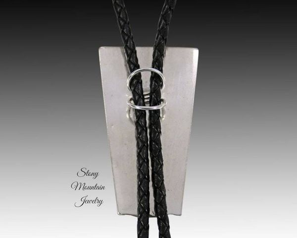 Alternate image for Modern Turquoise Inlay Bolo Tie in Sterling Silver with White Buffalo Matrix & Black Jade, Custom Designer Wedding Bolo Tie, Alternative Necktie