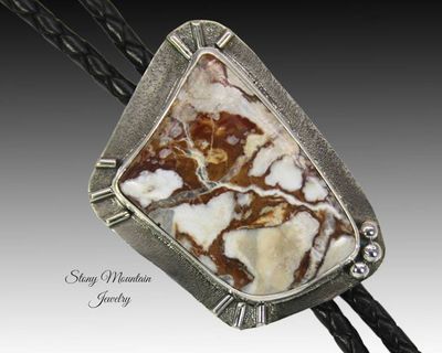 Primary image for Handcrafted Custom Stone Bolo Tie in Sterling Silver, Rare Wild Horse Magnesite Bolo Tie for a Luxury Western Wedding