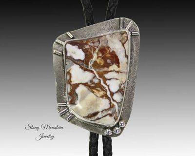 Alternate image for Handcrafted Custom Stone Bolo Tie in Sterling Silver, Rare Wild Horse Magnesite Bolo Tie for a Luxury Western Wedding