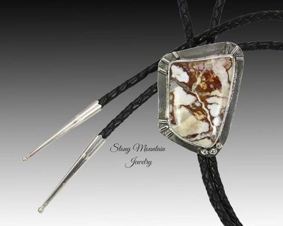 Alternate image for Handcrafted Custom Stone Bolo Tie in Sterling Silver, Rare Wild Horse Magnesite Bolo Tie for a Luxury Western Wedding