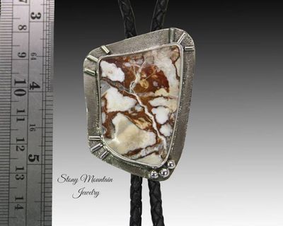 Alternate image for Handcrafted Custom Stone Bolo Tie in Sterling Silver, Rare Wild Horse Magnesite Bolo Tie for a Luxury Western Wedding