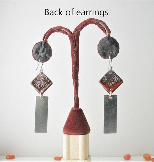 Alternate image for Carnelian Gemstone Sunset Orange Earrings with Silver Bar
