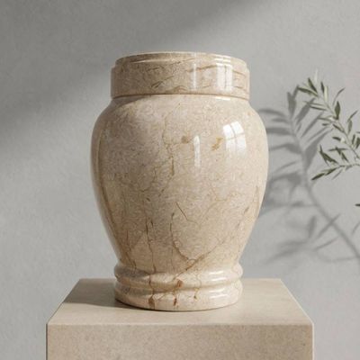 Alternate image for Crema Marble Cremation Urn for Human Ashes, Adult Funeral Urn, Handmade Natural Stone Memorial Urn with Secure Lid