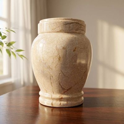 Alternate image for Crema Marble Cremation Urn for Human Ashes, Adult Funeral Urn, Handmade Natural Stone Memorial Urn with Secure Lid