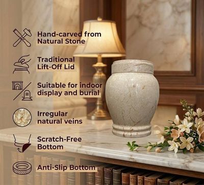 Alternate image for Crema Marble Cremation Urn for Human Ashes, Adult Funeral Urn, Handmade Natural Stone Memorial Urn with Secure Lid