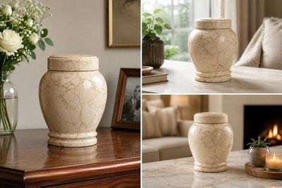 Alternate image for Handcrafted Natural Marble Cremation Urn for Child or Pet Ashes | Elegant Memorial Urn with Secure Lid in Two Medium Sizes