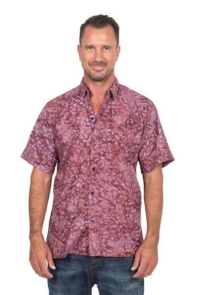 Alternate image for Fair Trade Mens Cotton Batik Shirt in Reds from Bali Light and Shadow