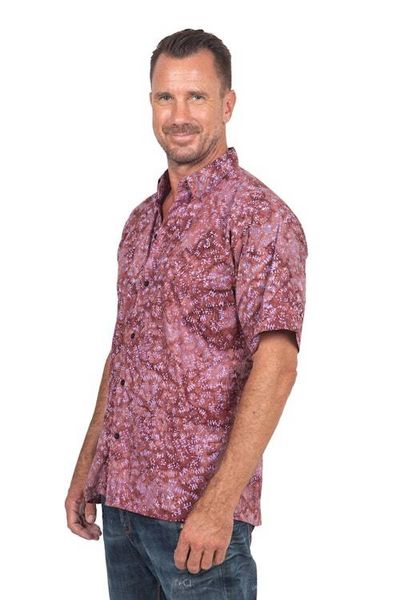 Alternate image for Fair Trade Mens Cotton Batik Shirt in Reds from Bali Light and Shadow